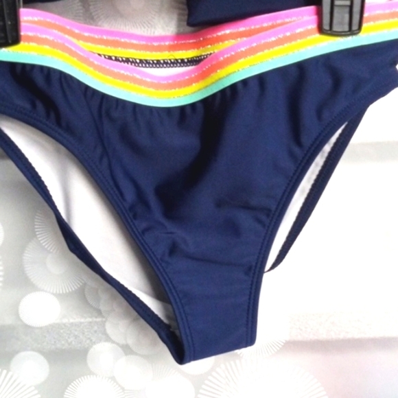 NAUTICA GIRLS NAVY PASTEL CROSS BACK TWO PIECE SWIMSUIT SIZE LARGE 12/14 NWT - Picture 4 of 5